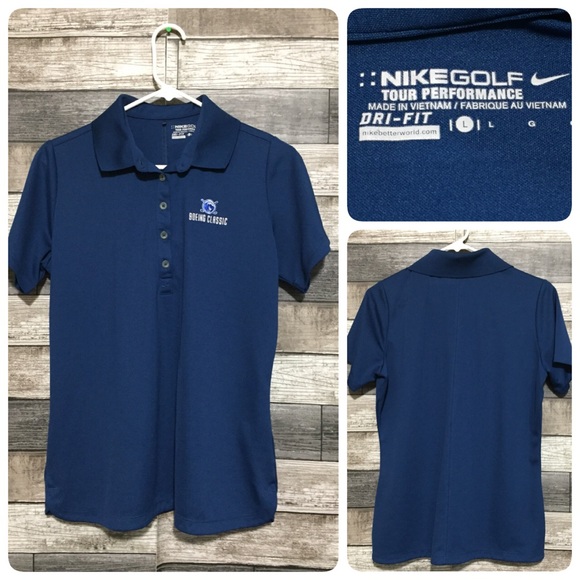 Nike Tour Performance Boeing Classic Polo Shirt Golf Women’s L Blue - Picture 1 of 8